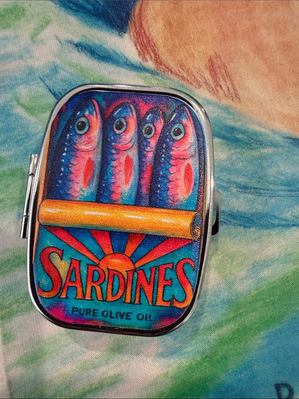 Print Sardine Pill Box - Colorful Blue & Red